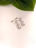 Elegant Rectangular Crystal Drop Earrings in Silver Tone