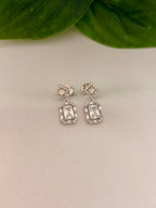 Elegant Rectangular Crystal Drop Earrings in Silver Tone