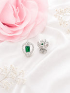 Elegant 92.5 Sterling Silver Emerald Heart Halo Stud Earrings
