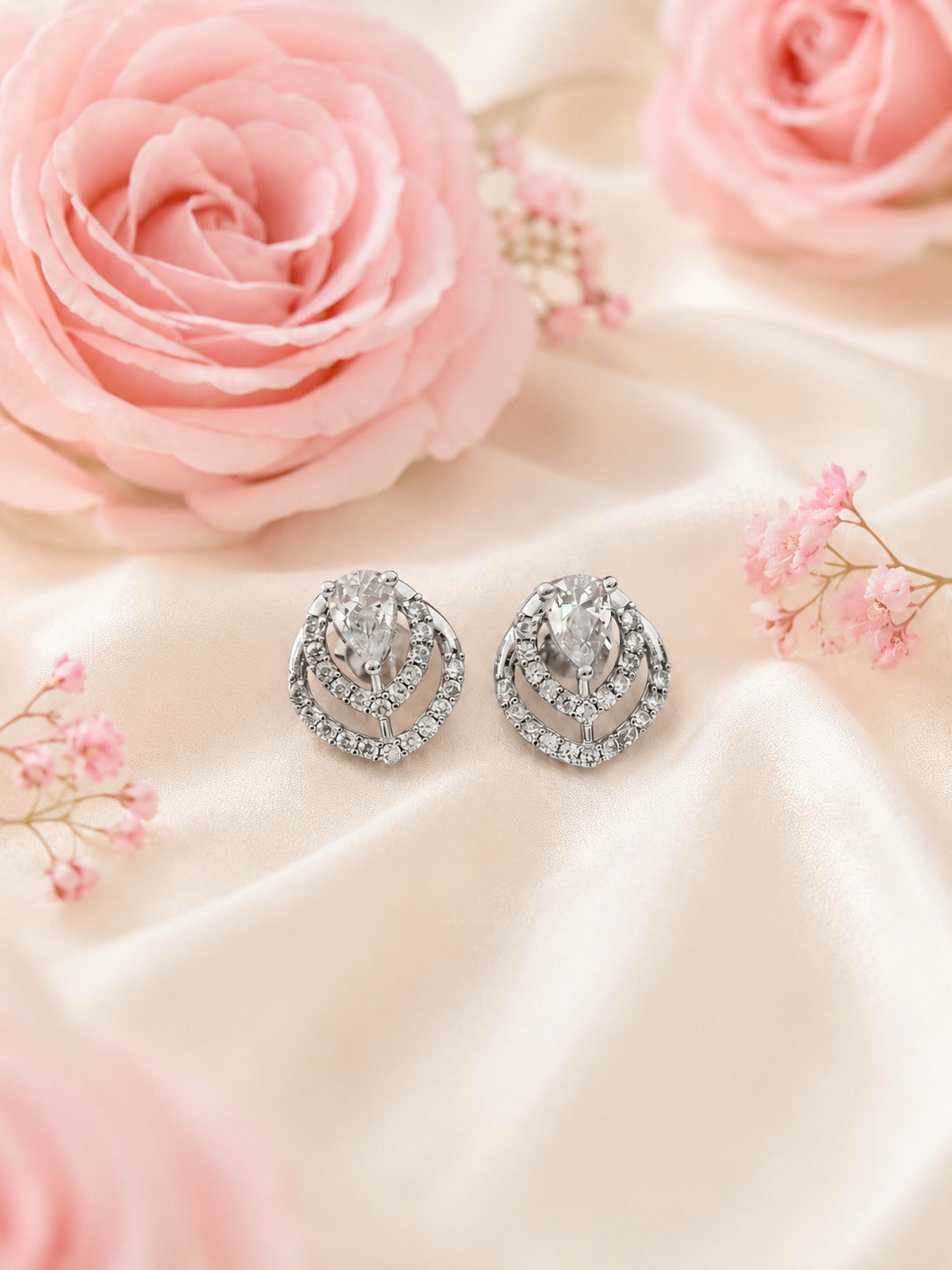Elegant 92.5 Sterling Silver CZ Stud Earrings