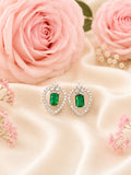 Elegant 92.5 Sterling Silver Emerald Green Heart Halo Stud Earrings