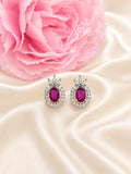 Elegant 92.5 Sterling Silver Ruby Red Halo Stud Earrings