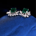 92.5 Sterling Silver Emerald Green Stone Floral Stud Earrings