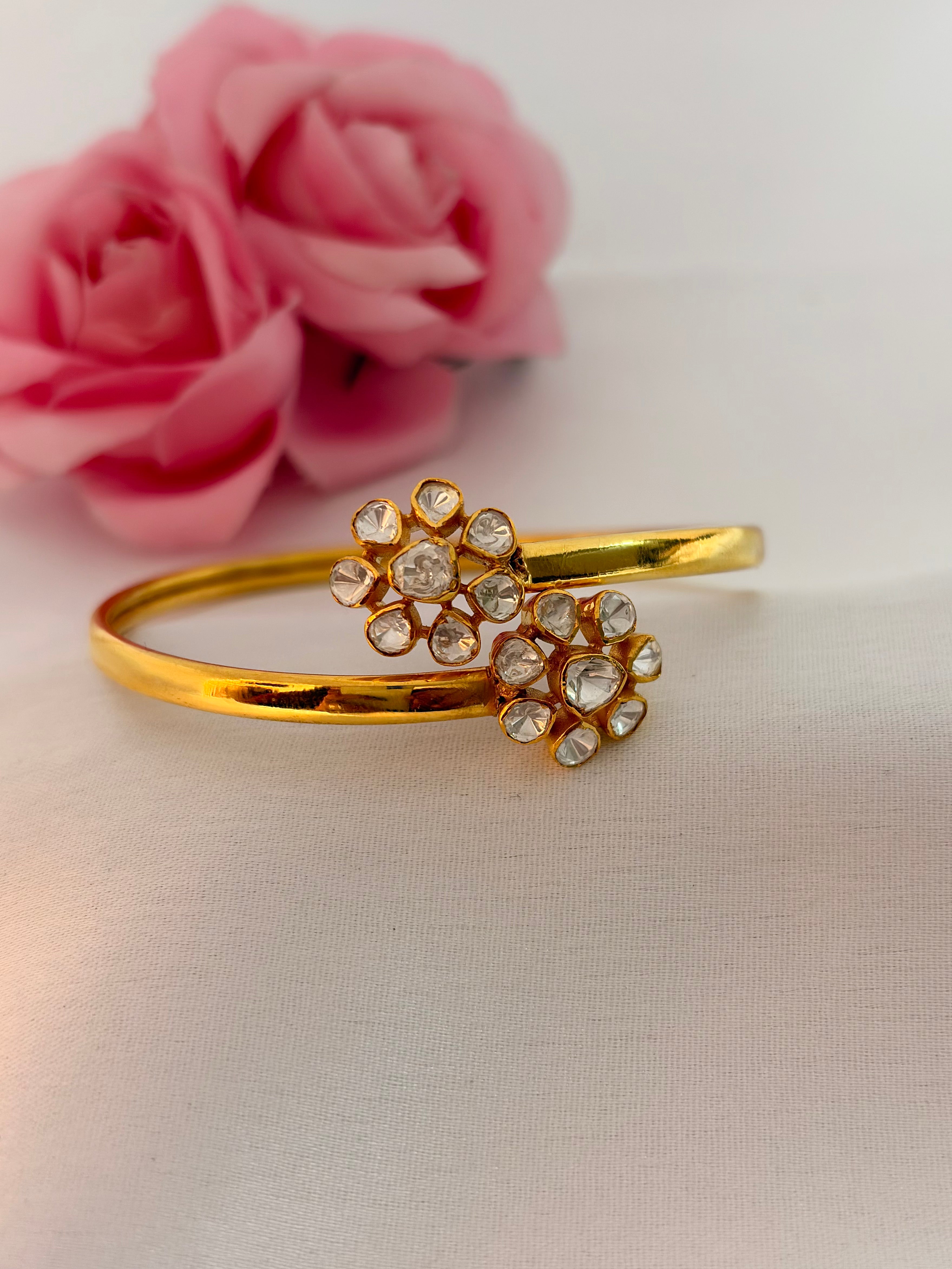 Floral Spark Polki Open Cuff Bracelet