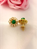 92.5 Silver Emerald Green Floral Stud Earrings
