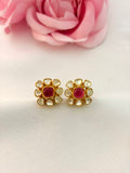 92.5 Silver Ruby Floral Stud Earrings