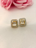 92.5 Silver Princess Cut Halo Stud Earrings