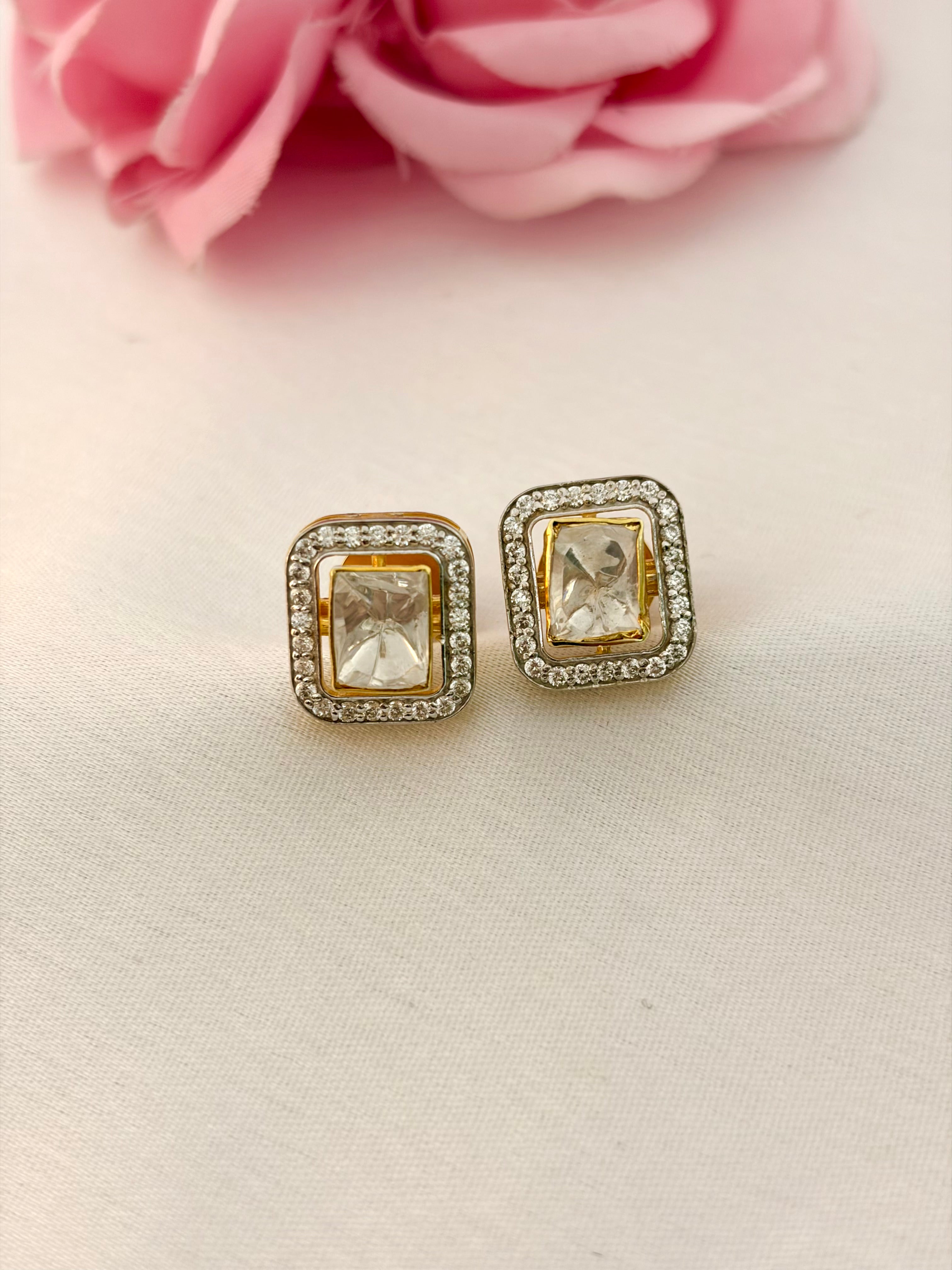 92.5 Silver Princess Cut Halo Stud Earrings