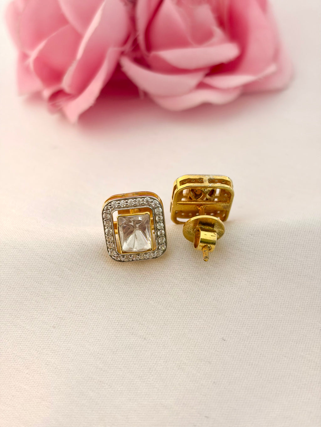 92.5 Silver Princess Cut Halo Stud Earrings