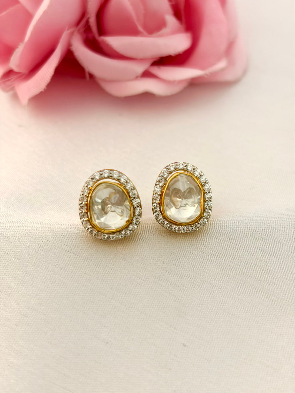 92.5 Silver Pear Cut Halo Stud Earrings