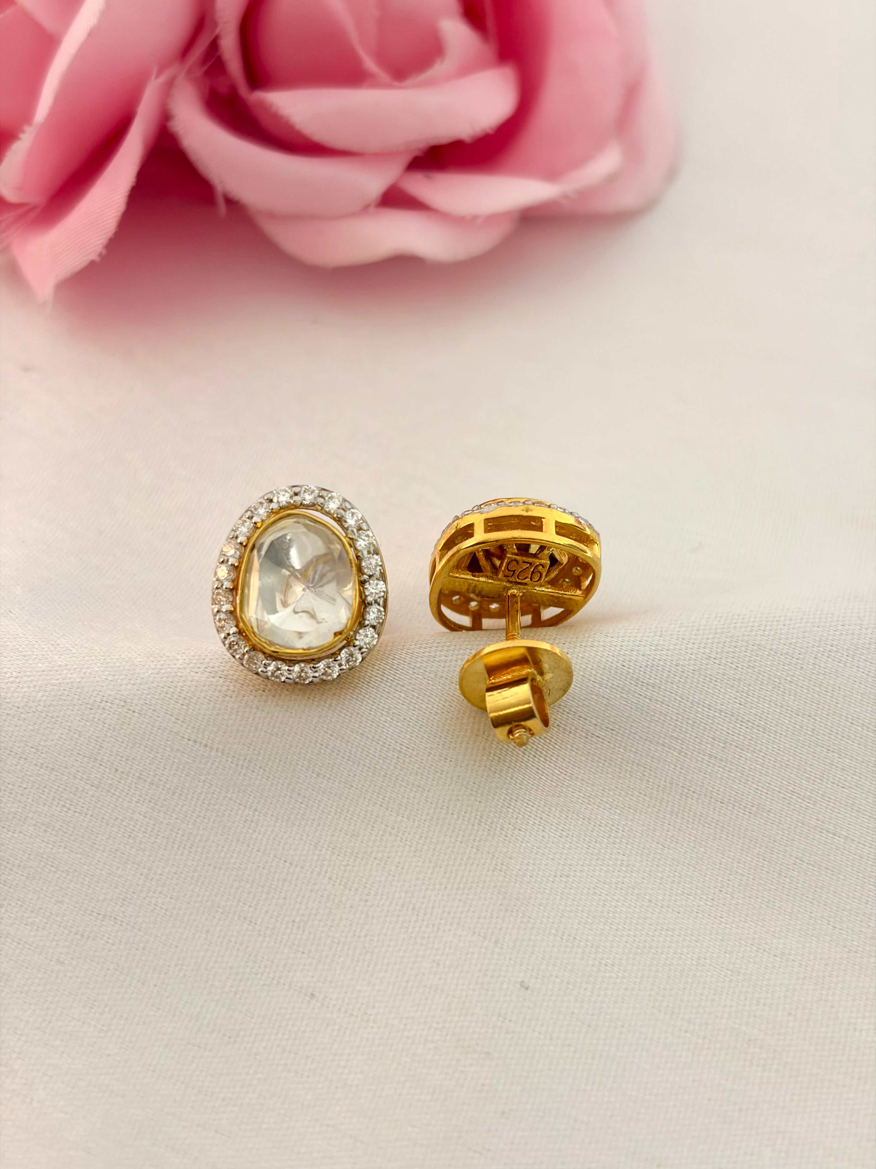 92.5 Silver Pear Cut Halo Stud Earrings