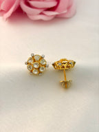 92.5 Silver Floral Kundan Stud Earrings