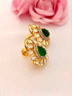 92.5 Silver Green Kundan Teardrop Stud Earrings