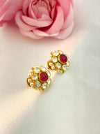 92.5 Silver Ruby Pearl Floral Stud Earrings