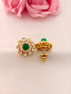92.5 Silver Emerald Halo Floral Stud Earrings