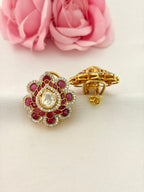 92.5 Silver Ruby Lotus Stud Earrings