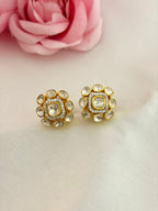 92.5 Silver Kundan Square Halo Stud Earrings