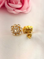 92.5 Silver Kundan Square Halo Stud Earrings