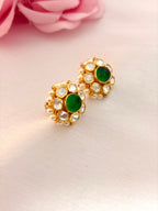 92.5 Silver Emerald Pearl Floral Stud Earrings
