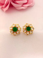 92.5 Silver Emerald Pearl Floral Stud Earrings