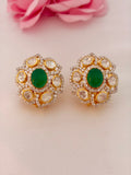 92.5 Silver Emerald Floral Halo Stud Earrings