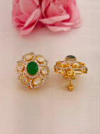 92.5 Silver Emerald Floral Halo Stud Earrings