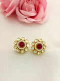 92.5 Silver Ruby Halo Floral Stud Earrings