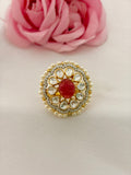 92.5 Silver Floral Kundan Statement Ring