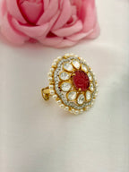 92.5 Silver Floral Kundan Statement Ring