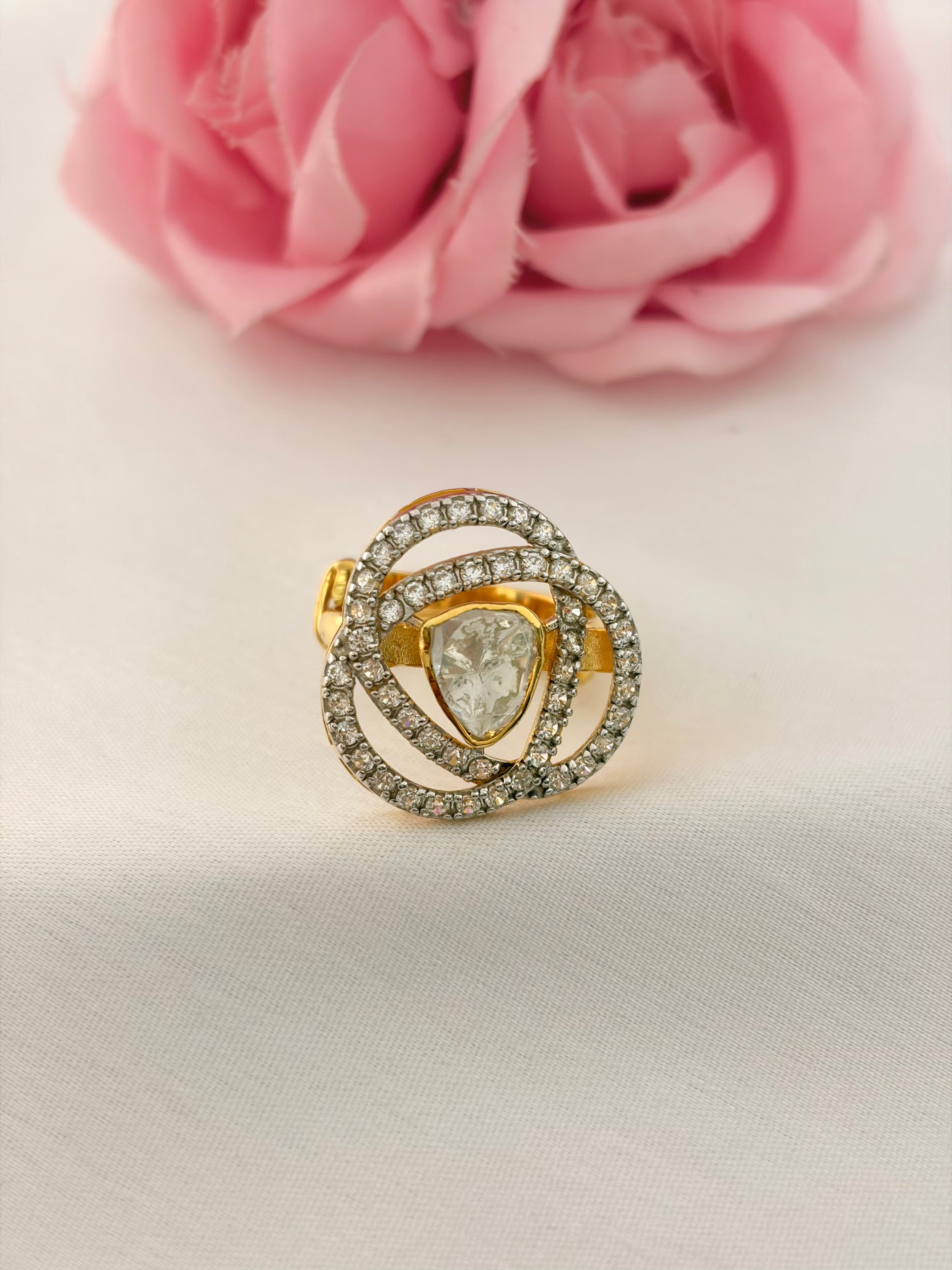 92.5 Silver Contemporary Kundan Statement Ring