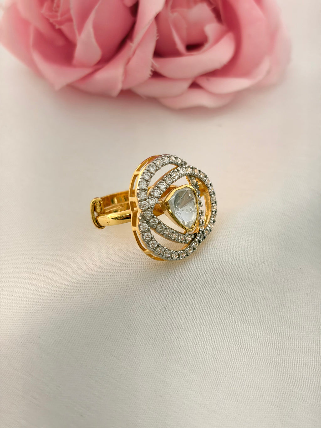 92.5 Silver Contemporary Kundan Statement Ring