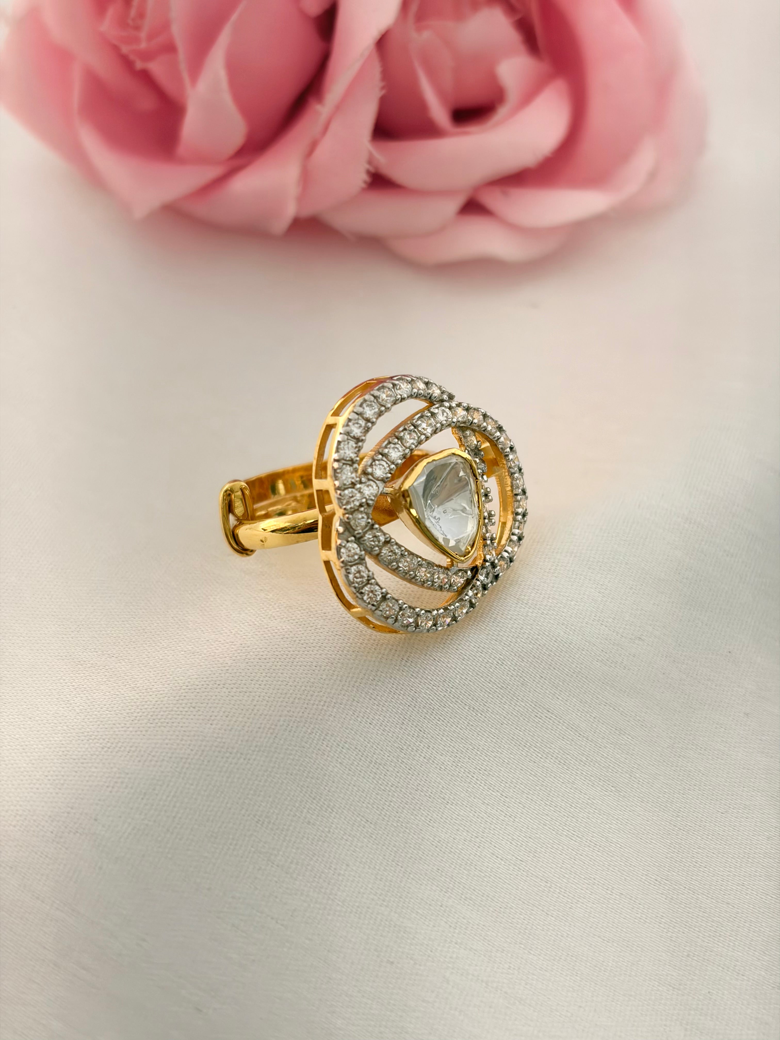 92.5 Silver Contemporary Kundan Statement Ring