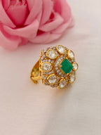 92.5 Silver Emerald Kundan Statement Ring