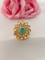 92.5 Silver Emerald Bloom Kundan Ring