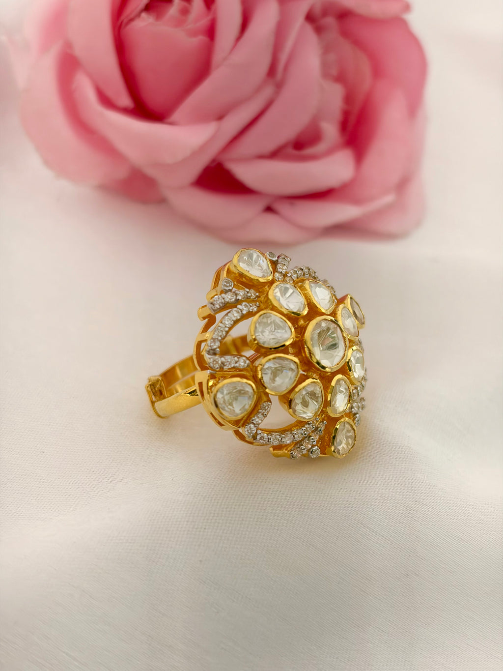 92.5 Silver Classic Kundan Cocktail Ring
