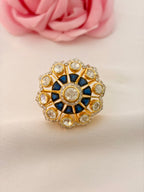 92.5 Silver Midnight Blue Kundan Statement Ring