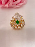 92.5 Silver Emerald Kundan Designer Ring