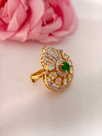 92.5 Silver Emerald Kundan Designer Ring