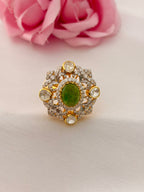92.5 Silver Green Onyx Kundan Statement Ring
