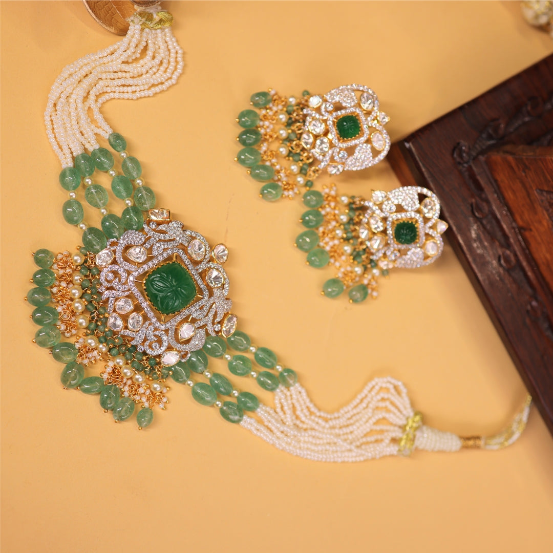 Rajwada Panna Polki Haar Set