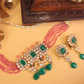 Panna Gulabi Polki Choker Set