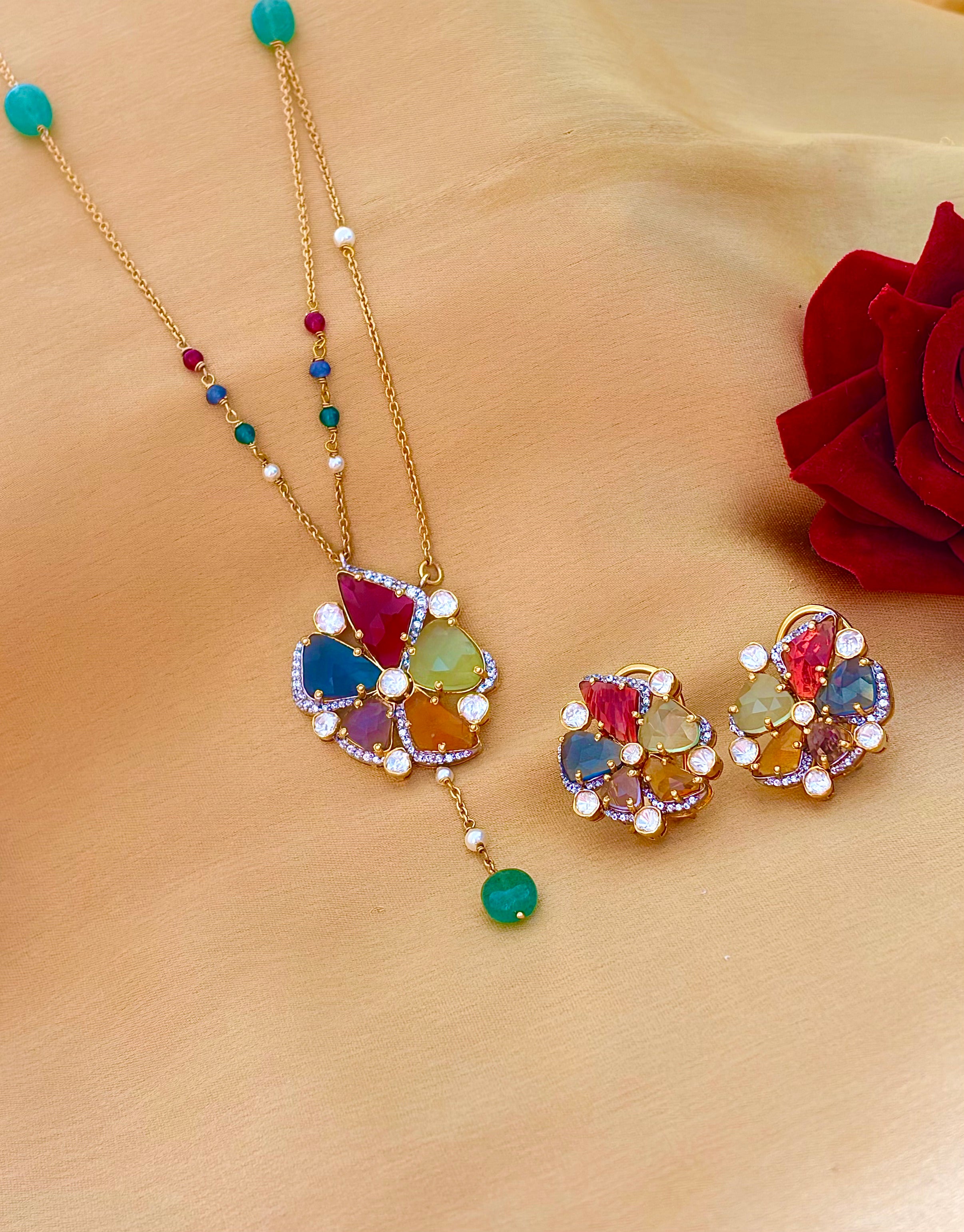 Rang Mahal Multicolor Stone Pendant Set