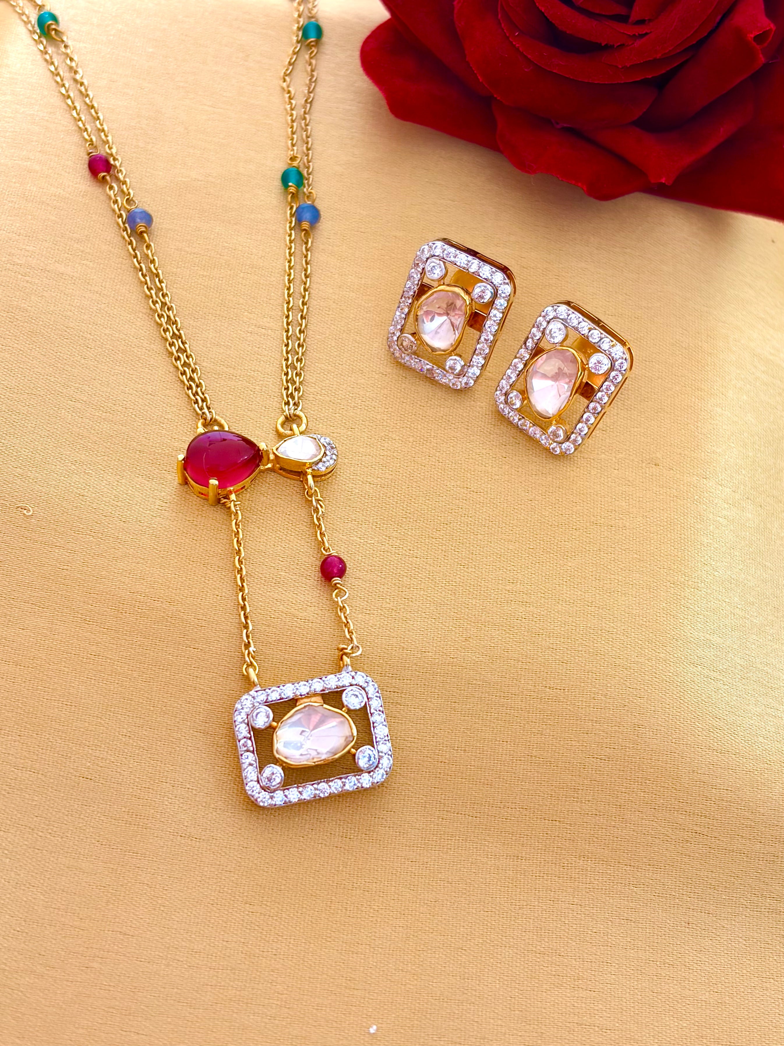 Ruhani Ruby Crystal Pendant Set