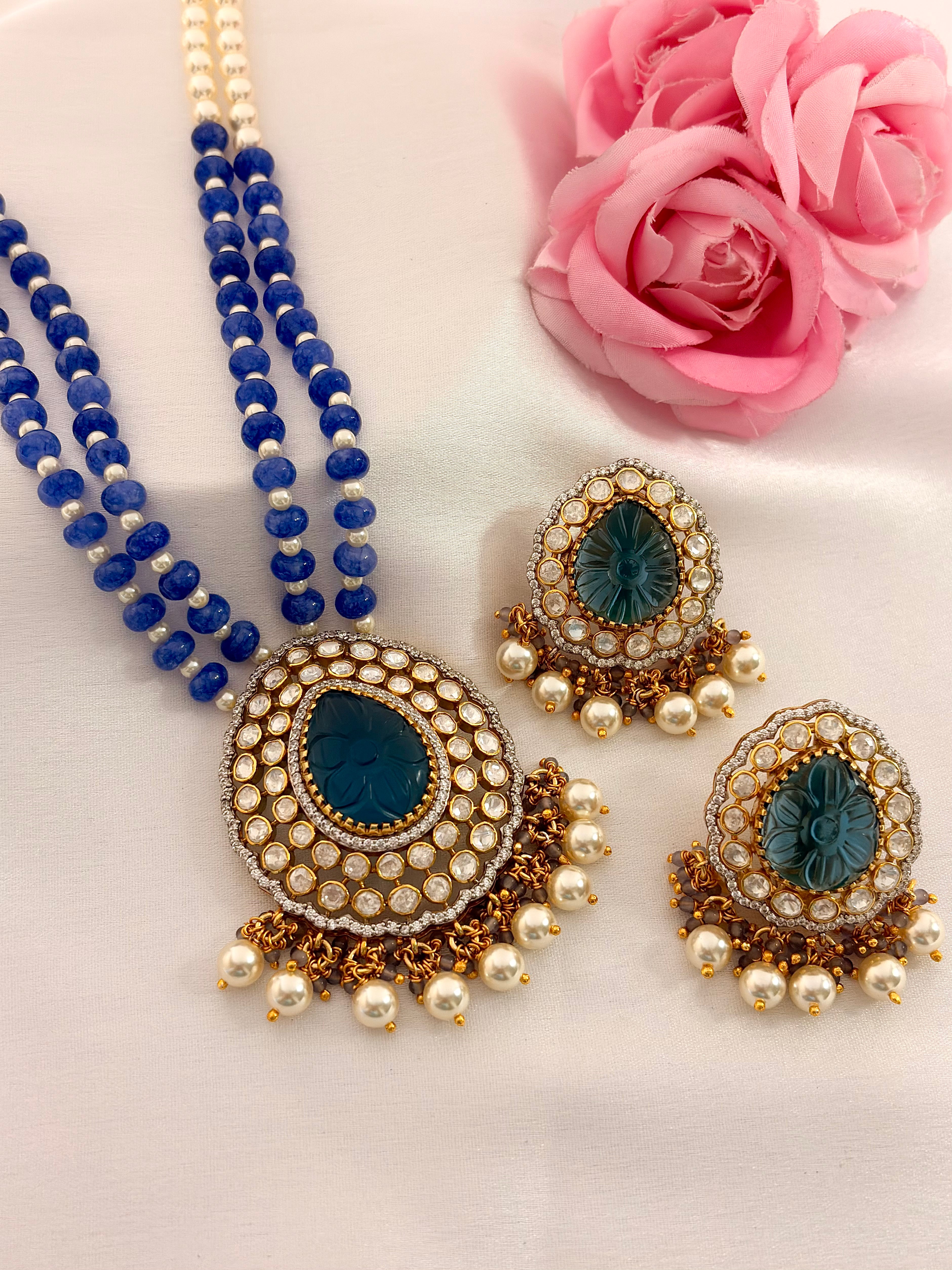 Neelam Pearl Kundan Statement Necklace Set