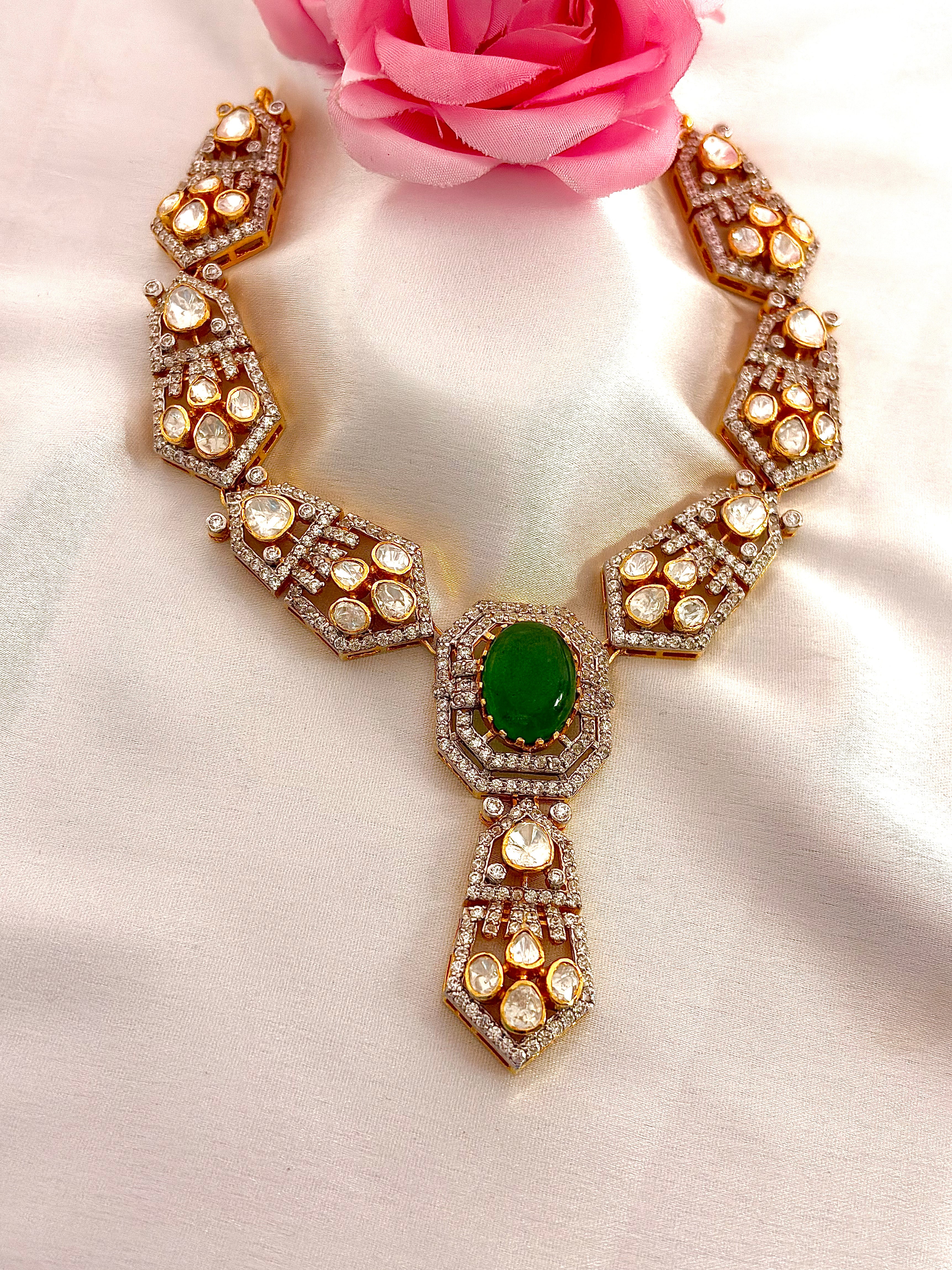Emerald Royale Polki Statement Necklace Set