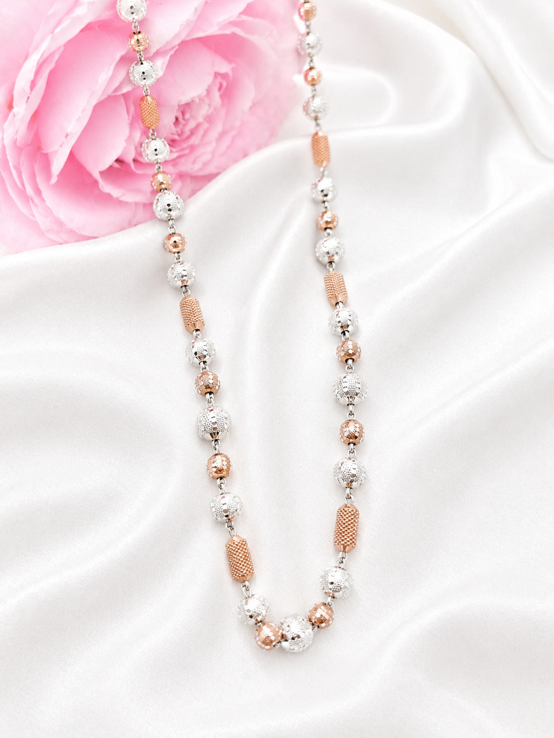 Elegant 92.5 Sterling Silver Two-Tone Beaded Ladies Chain