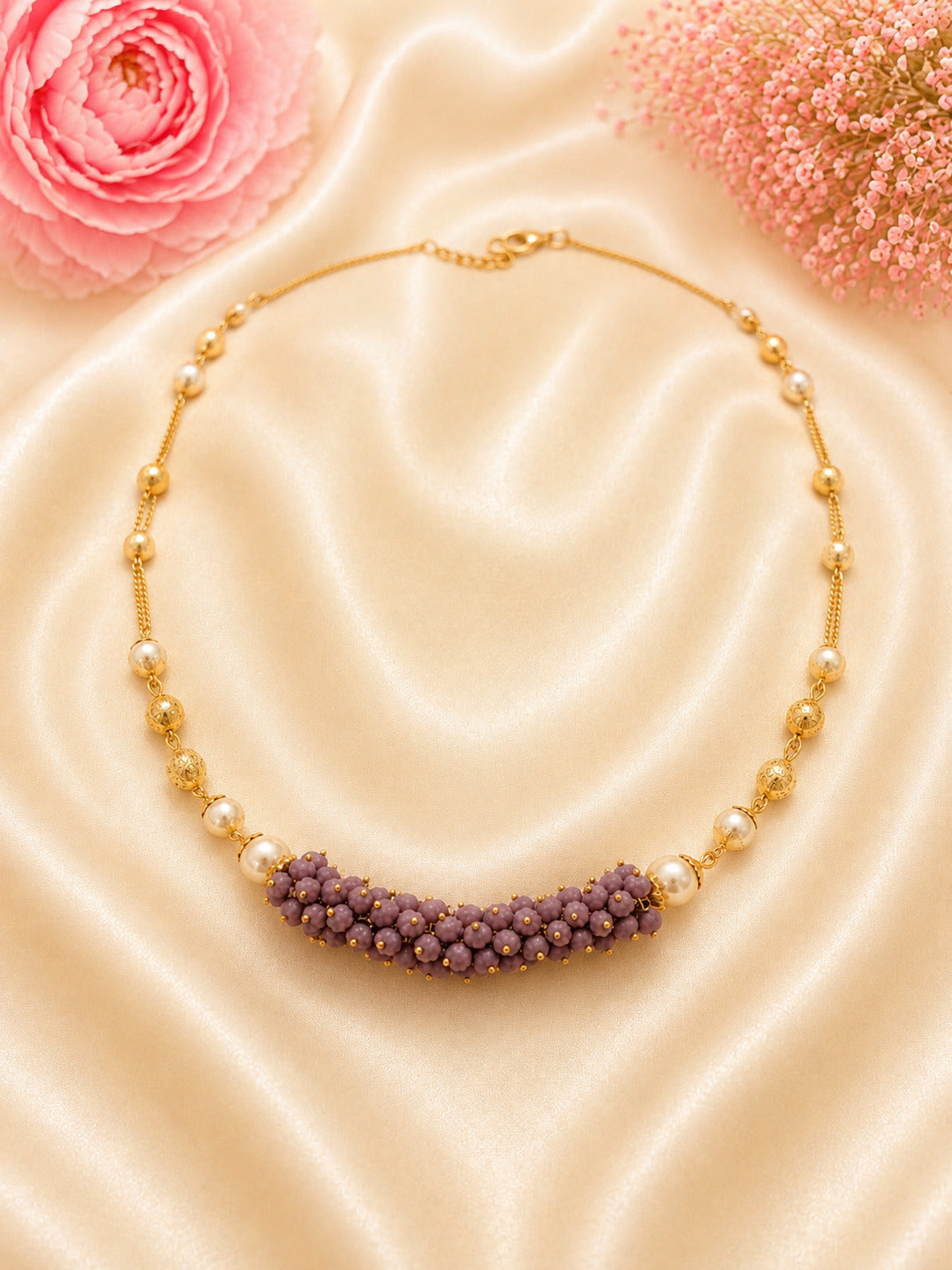 Elegant 92.5 Sterling Silver Gold-Plated Ladies Chain with Lavender Beads