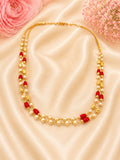 Classic 92.5 Sterling Silver Gold-Plated Pearl & Red Beaded Ladies Chain