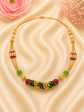 Designer 92.5 Sterling Silver Gold-Plated Floral Ladies Chain with Green & Ruby Beads