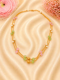Elegant 92.5 Sterling Silver Gold-Plated Pastel Beaded Double-Layer Ladies Chain